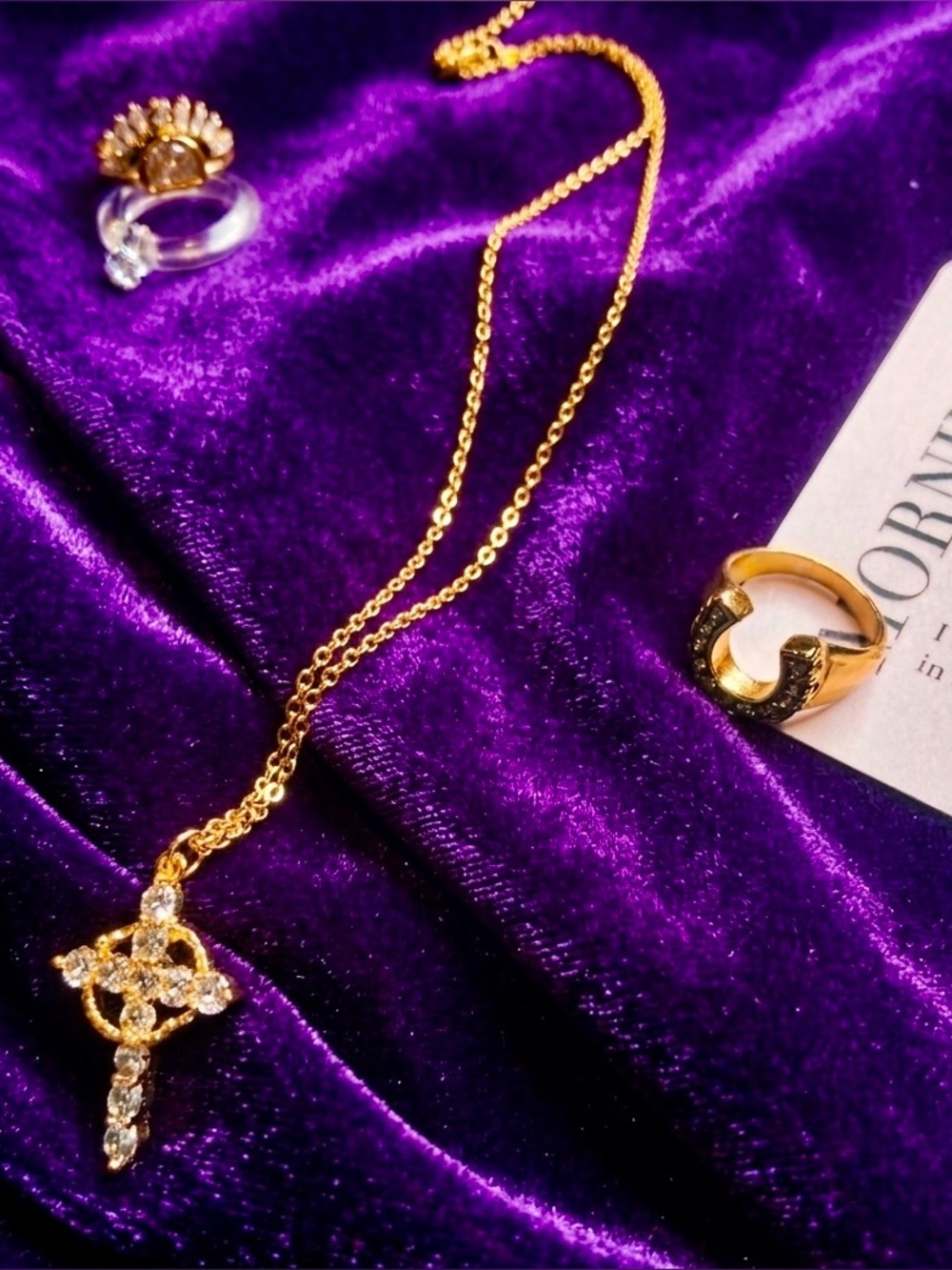 18K Gold Plated Eternal Radiance Cross Pendant Necklace Tarnish Free Waterproof